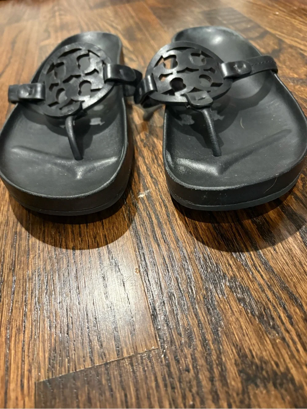Tory Burch Black Logo Cutout Thong Sandals
